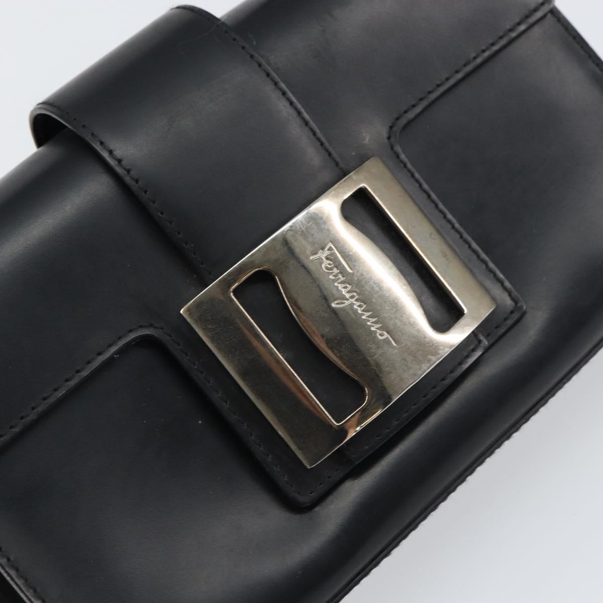 Salvatore Ferragamo Vala Hand Bag Leather Black Silver Auth 160107