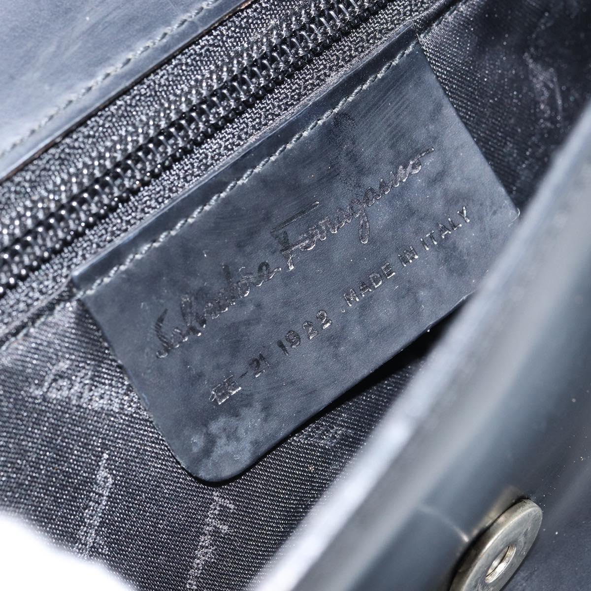 Salvatore Ferragamo Vala Hand Bag Leather Black Silver Auth 160107