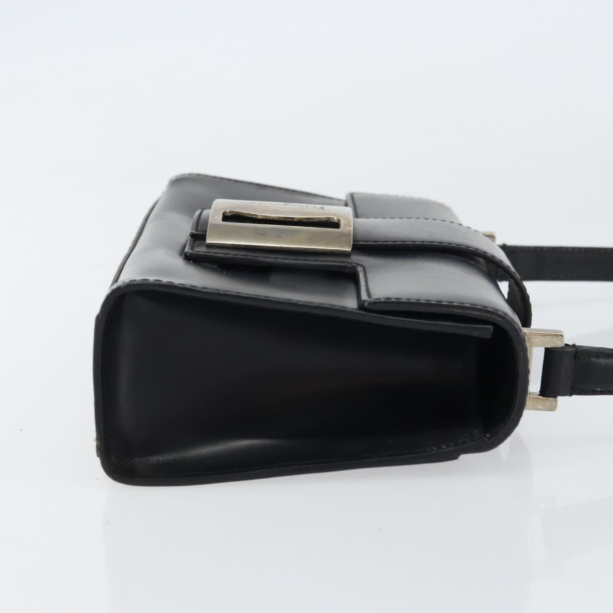 Salvatore Ferragamo Vala Hand Bag Leather Black Silver Auth 160107
