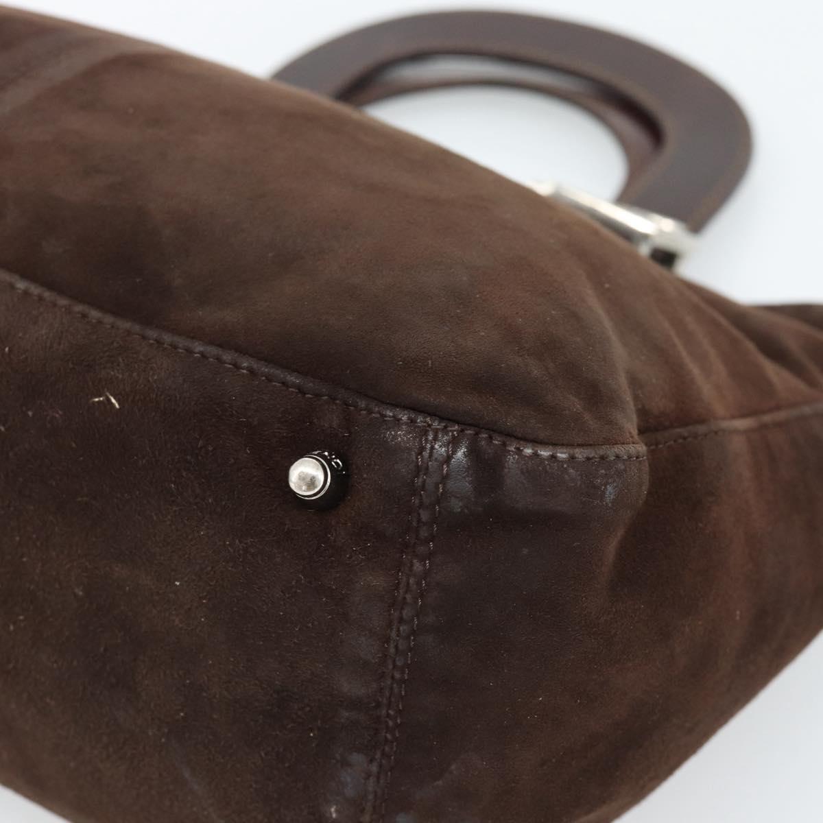 FENDI Hand Bag Suede Brown Silver Auth 160122