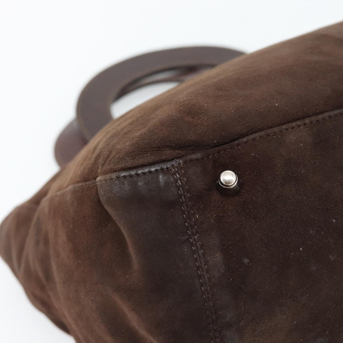 FENDI Hand Bag Suede Brown Silver Auth 160122