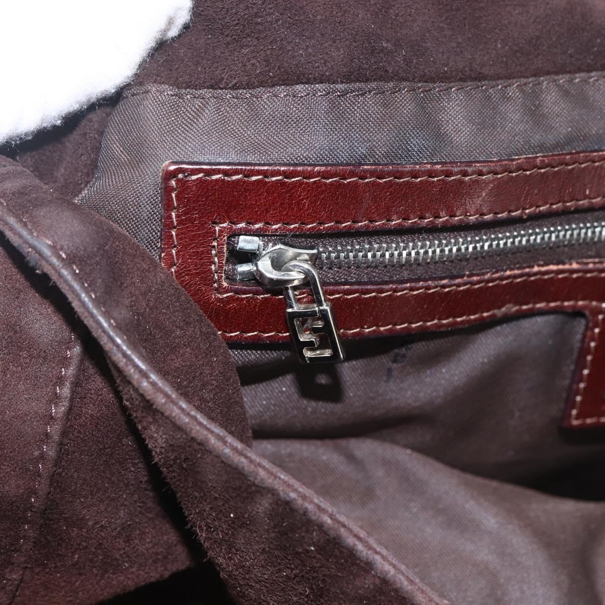 FENDI Hand Bag Suede Brown Silver Auth 160122