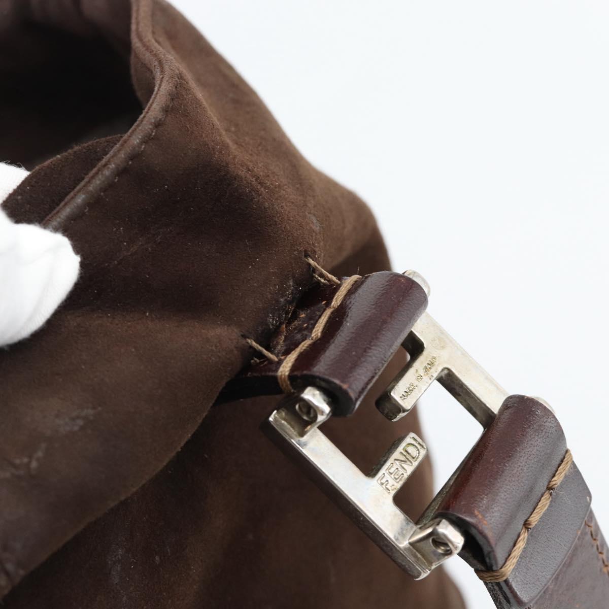 FENDI Hand Bag Suede Brown Silver Auth 160122