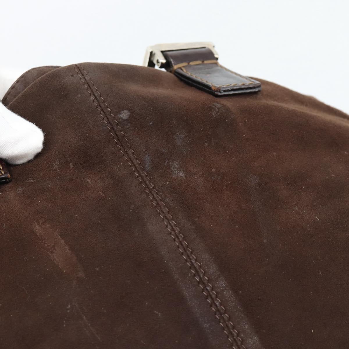 FENDI Hand Bag Suede Brown Silver Auth 160122