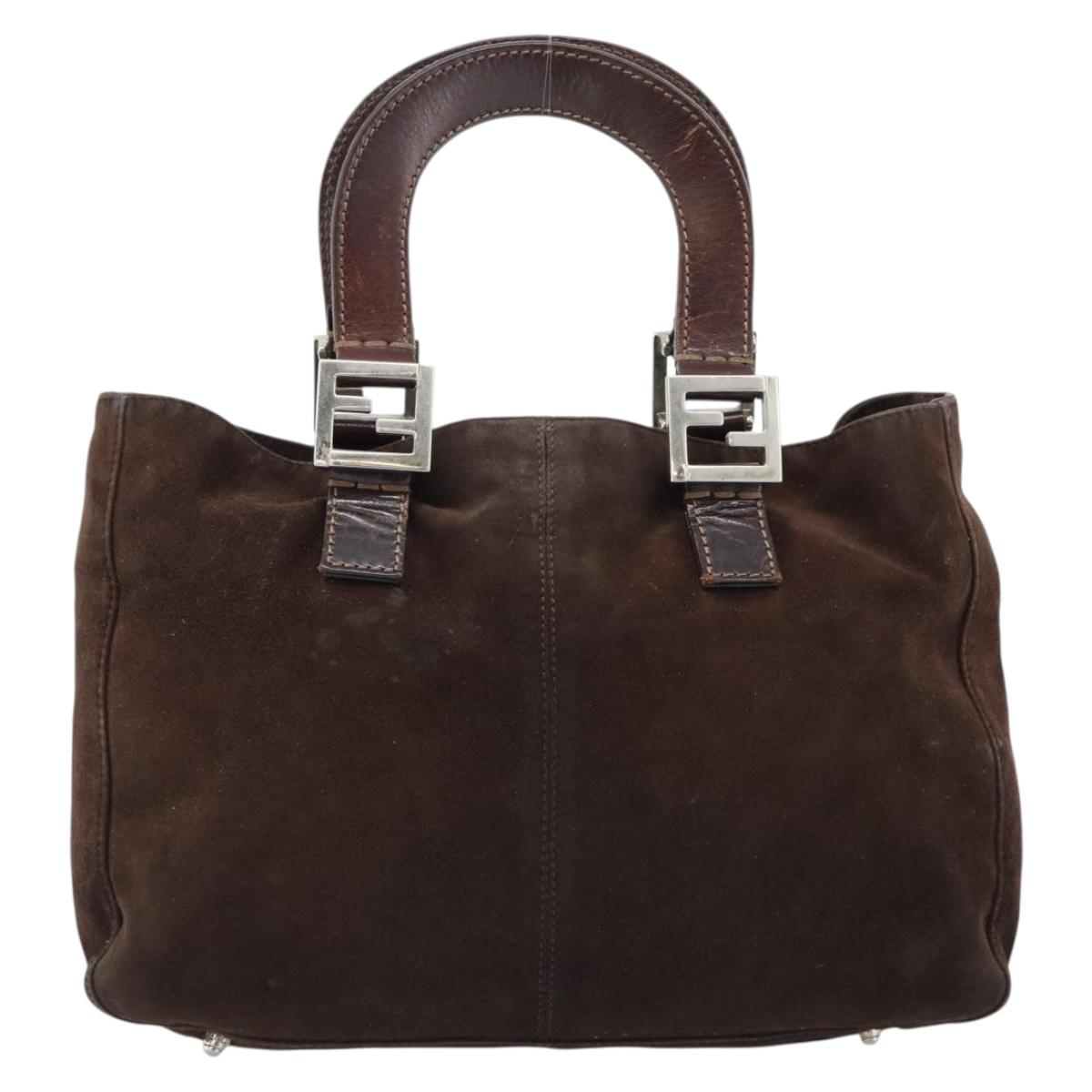 FENDI Hand Bag Suede Brown Silver Auth 160122