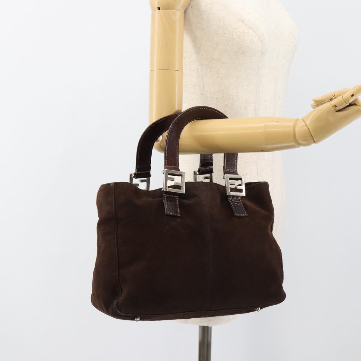 FENDI Hand Bag Suede Brown Silver Auth 160122