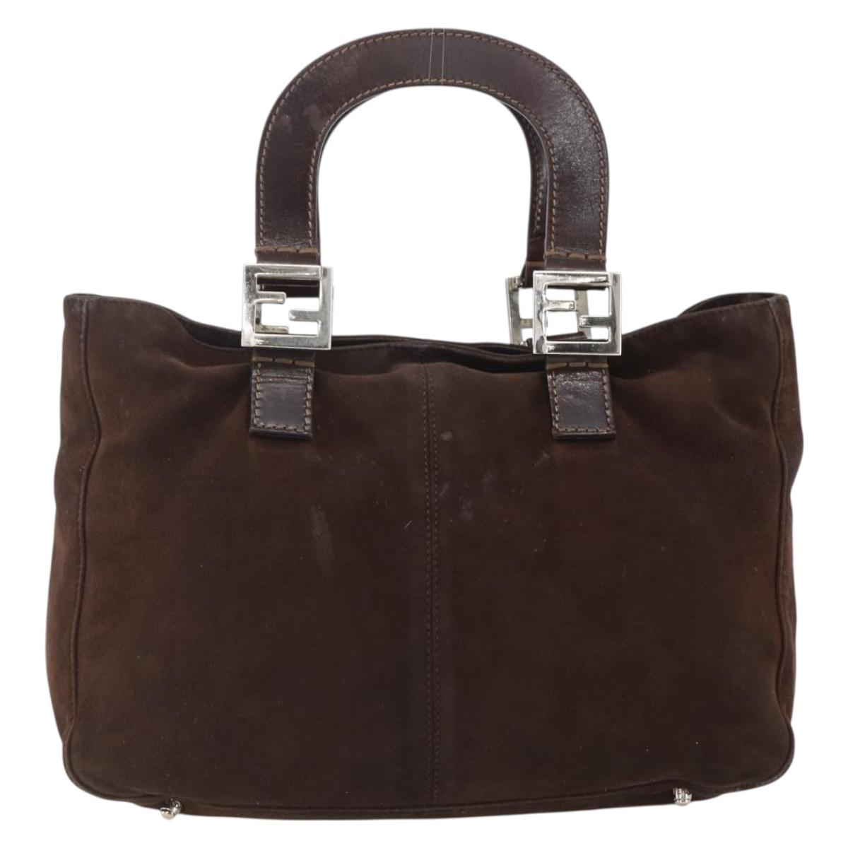 FENDI Hand Bag Suede Brown Silver Auth 160122