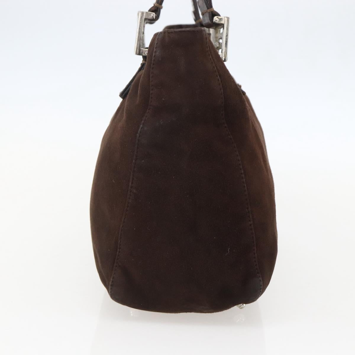 FENDI Hand Bag Suede Brown Silver Auth 160122