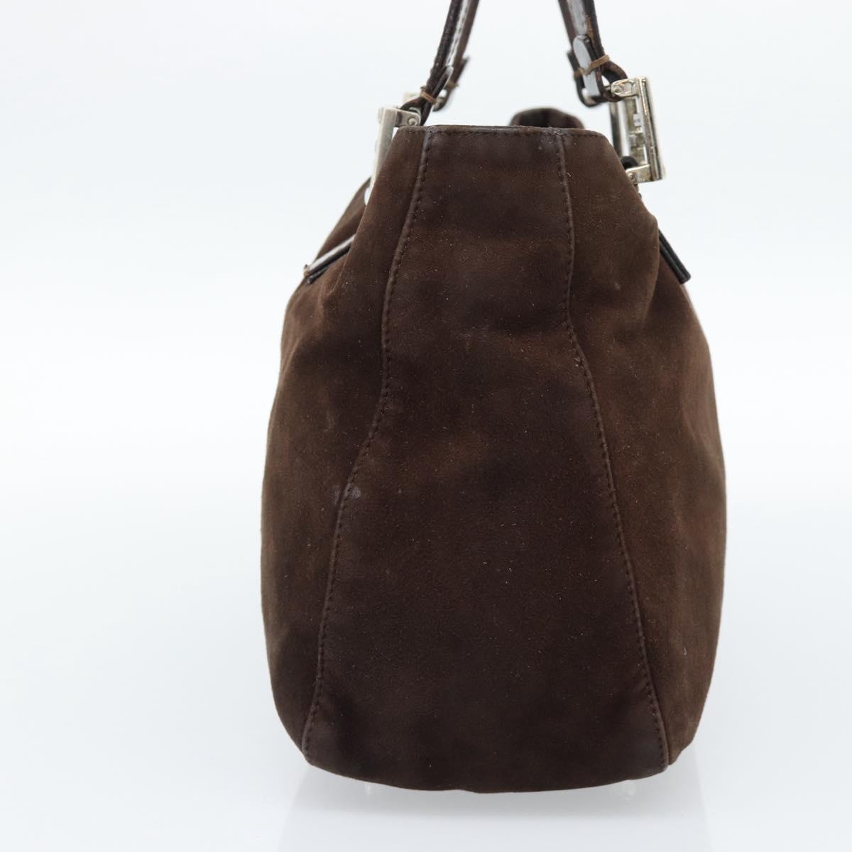 FENDI Hand Bag Suede Brown Silver Auth 160122