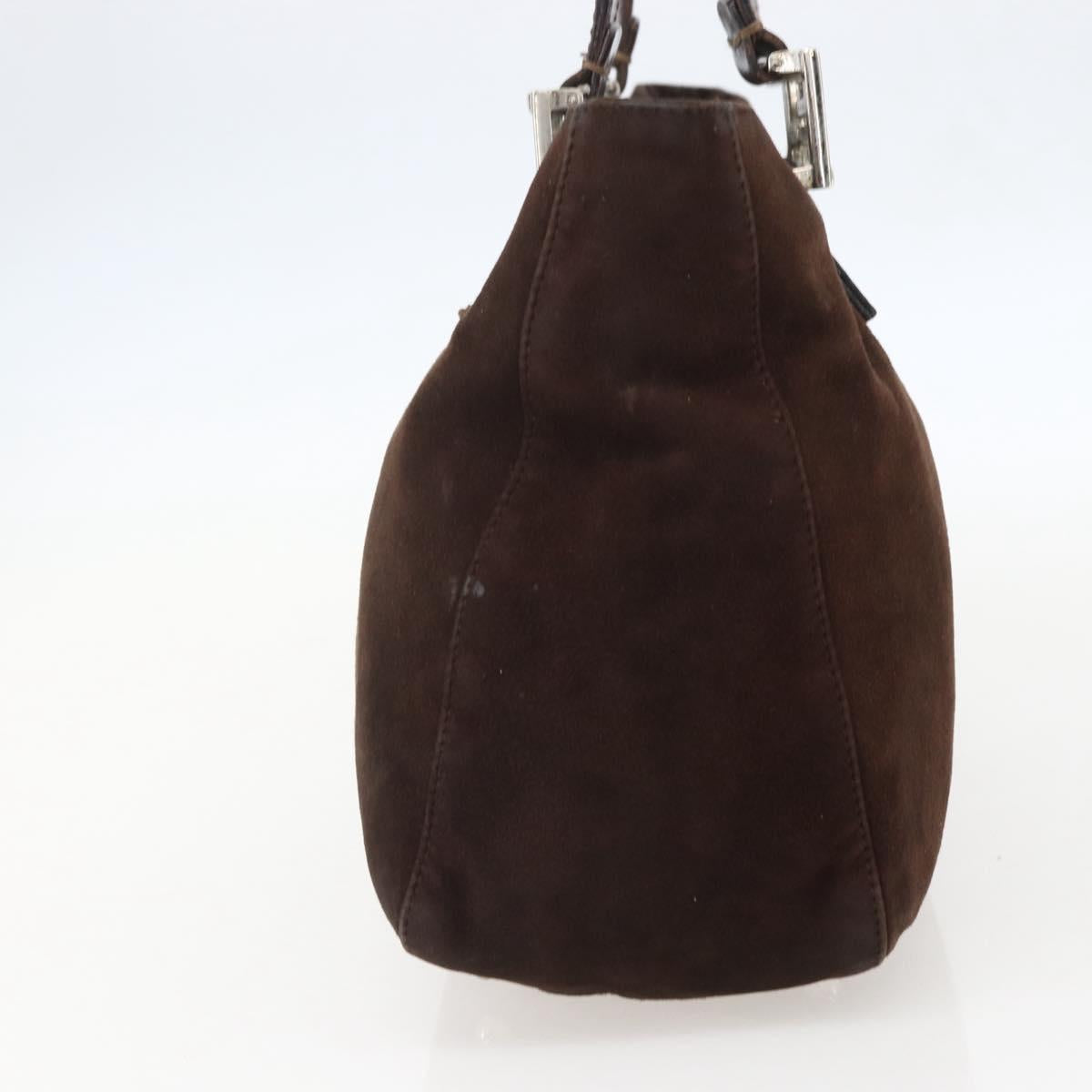 FENDI Hand Bag Suede Brown Silver Auth 160122