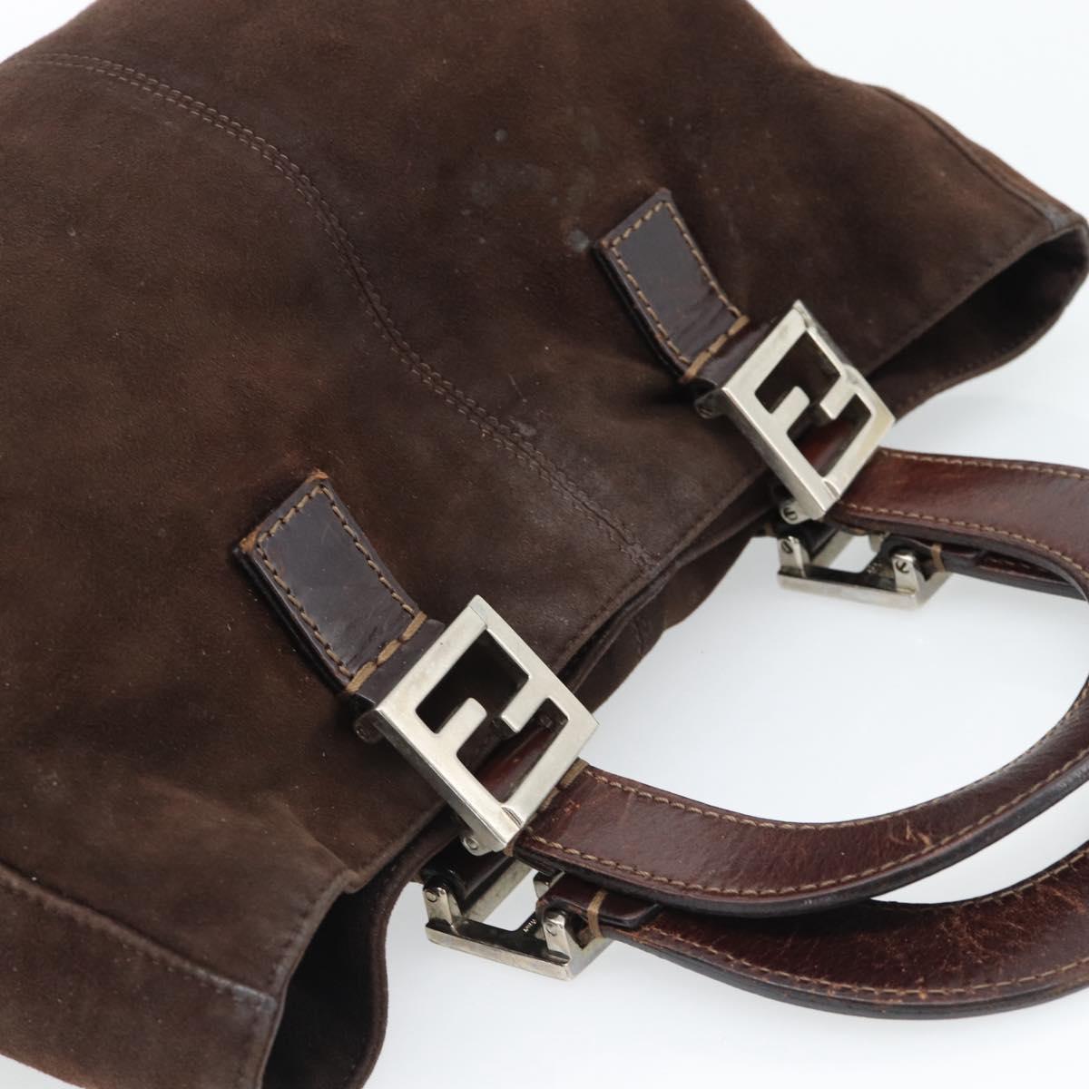 FENDI Hand Bag Suede Brown Silver Auth 160122