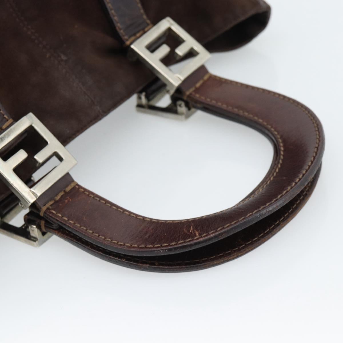 FENDI Hand Bag Suede Brown Silver Auth 160122