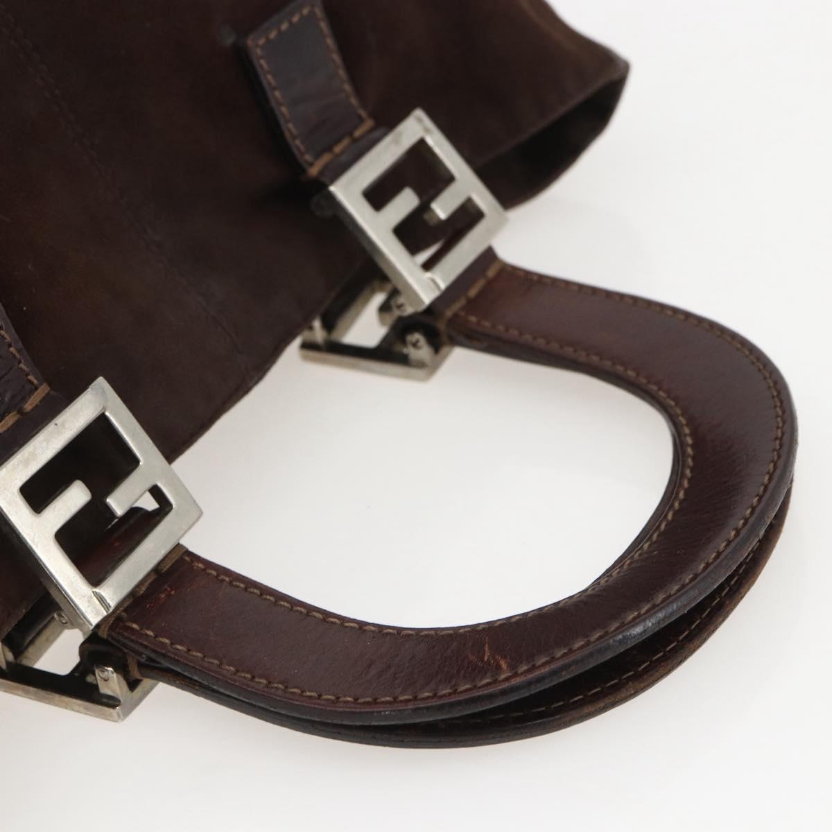 FENDI Hand Bag Suede Brown Silver Auth 160122