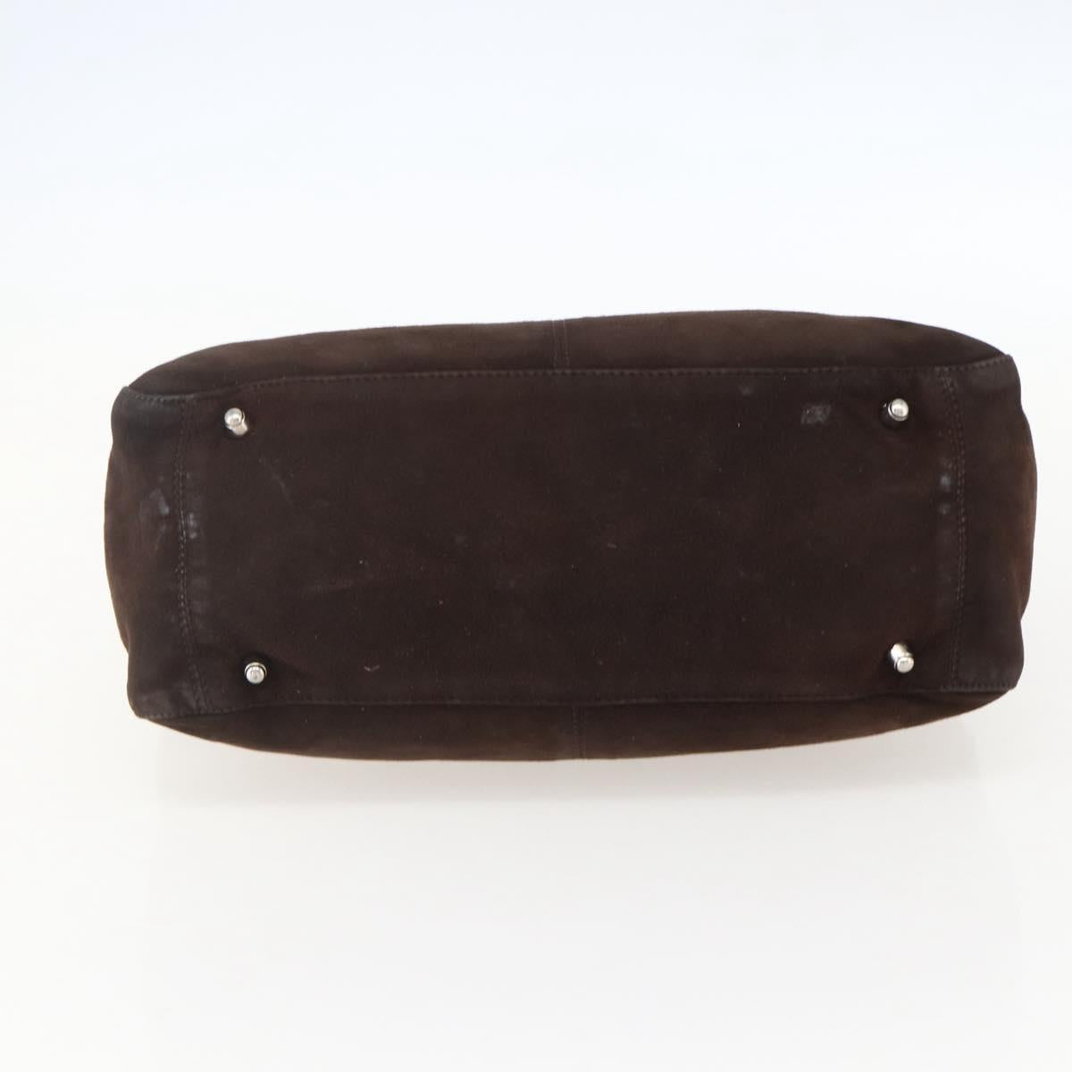 FENDI Hand Bag Suede Brown Silver Auth 160122
