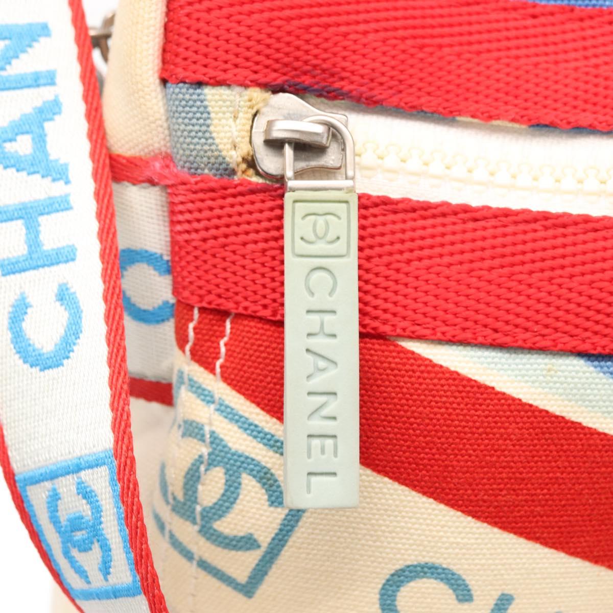 CHANEL Sports Line Shoulder Bag Canvas White Silver CC Auth 160123A