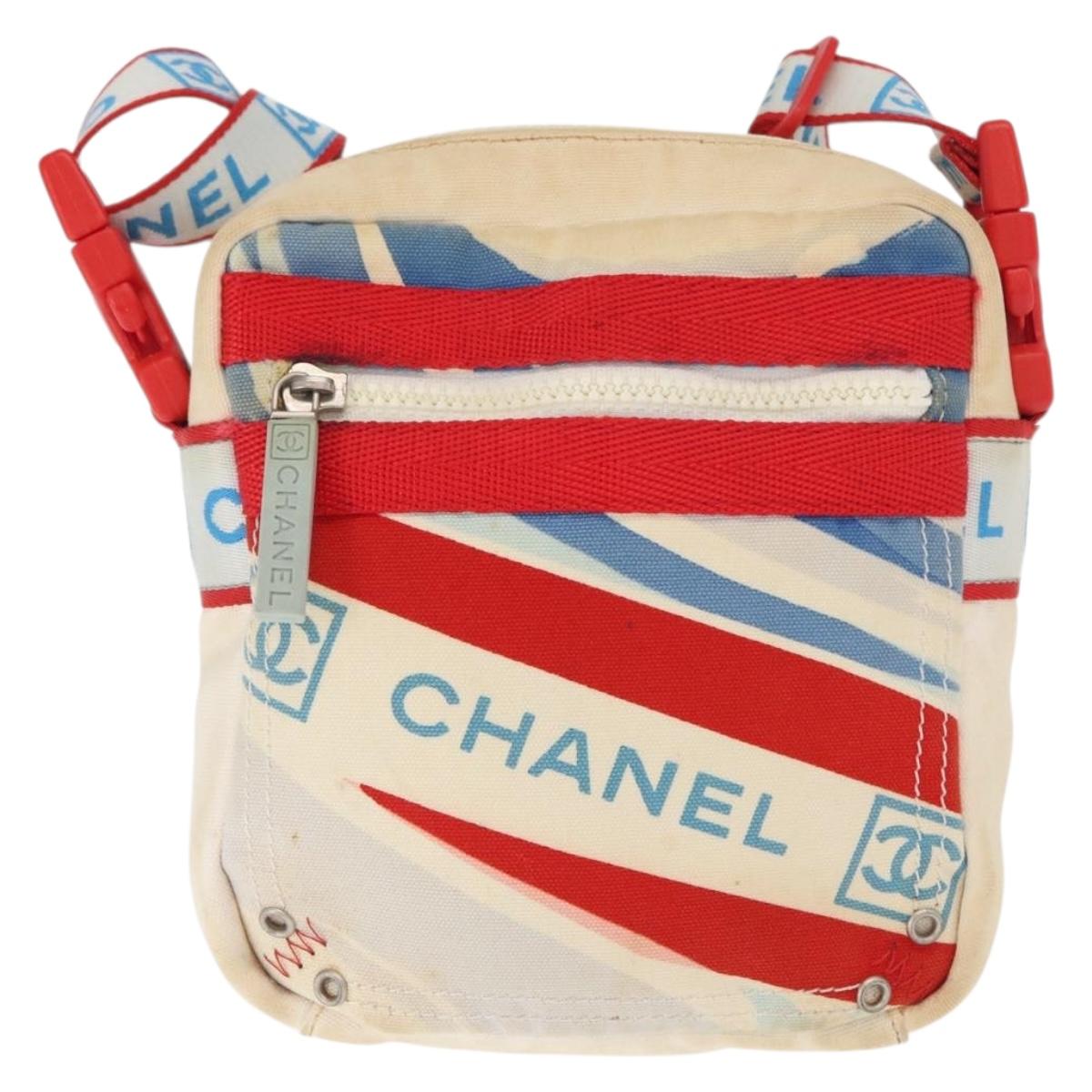 CHANEL Sports Line Shoulder Bag Canvas White Silver CC Auth 160123A