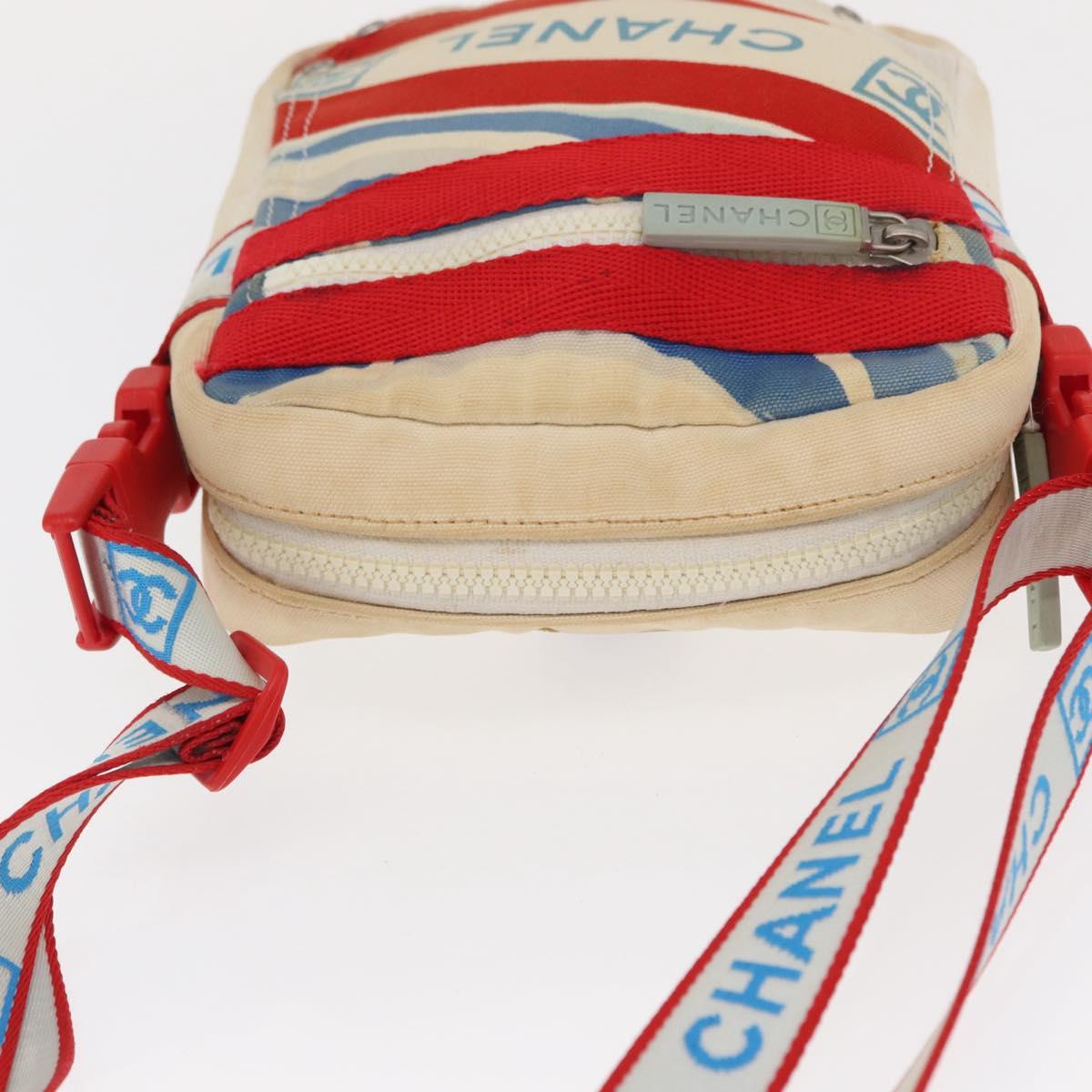 CHANEL Sports Line Shoulder Bag Canvas White Silver CC Auth 160123A