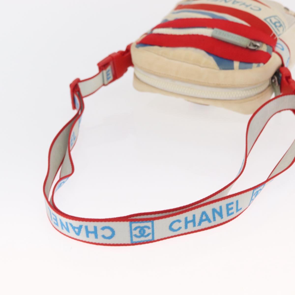 CHANEL Sports Line Shoulder Bag Canvas White Silver CC Auth 160123A