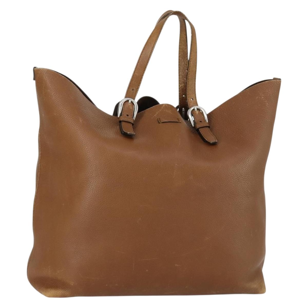 GUCCI Tote Bag Leather Brown Silver Auth 160133