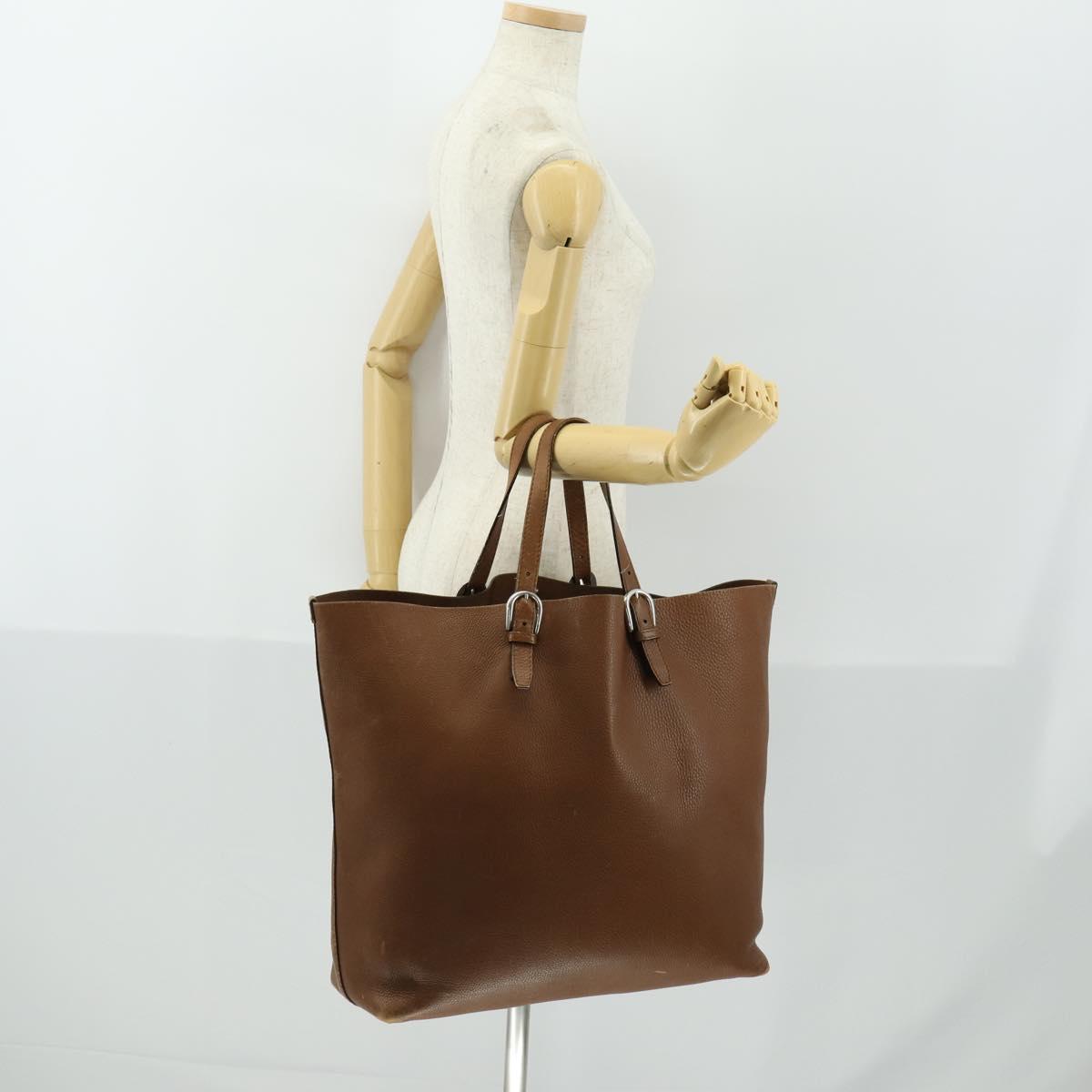 GUCCI Tote Bag Leather Brown Silver Auth 160133