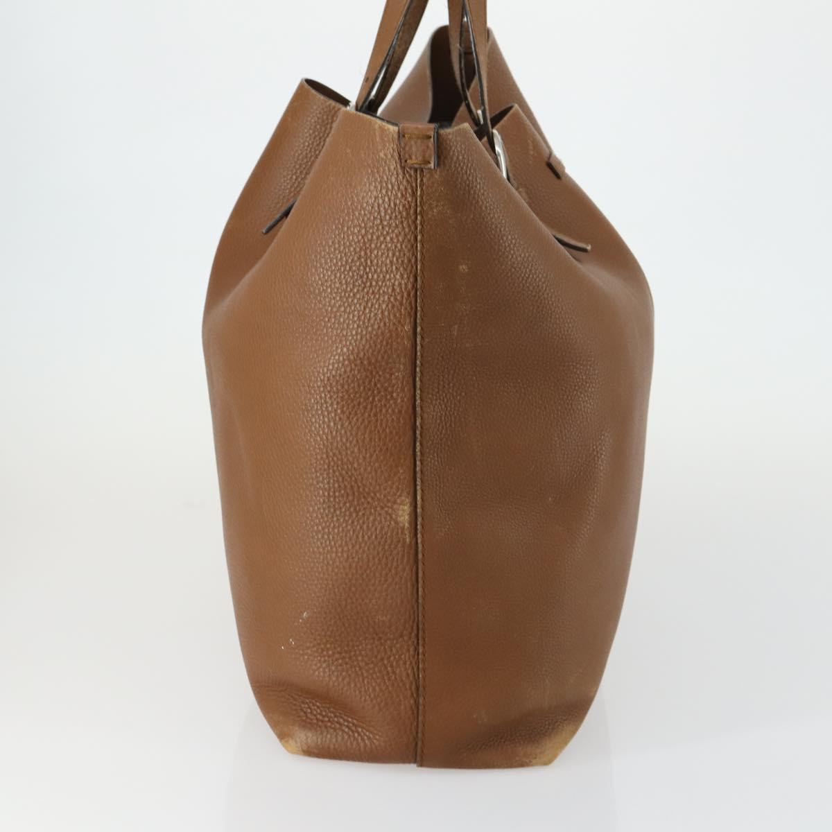 GUCCI Tote Bag Leather Brown Silver Auth 160133