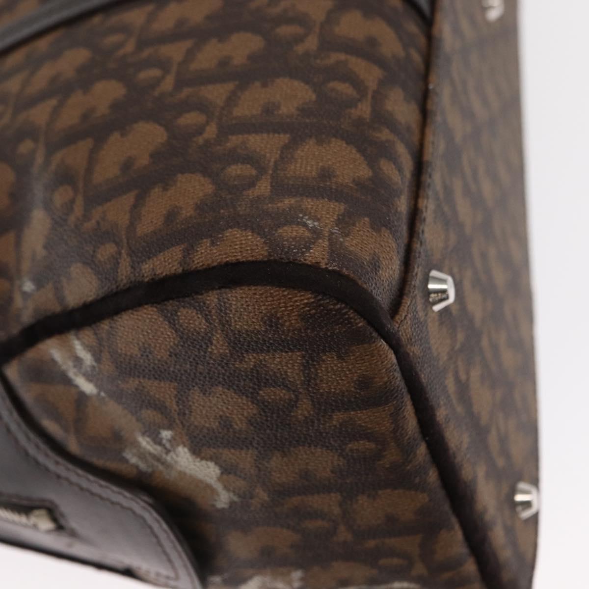 Christian Dior Romantic Trotter Canvas Hand Bag PVC Brown Silver Auth 160136V