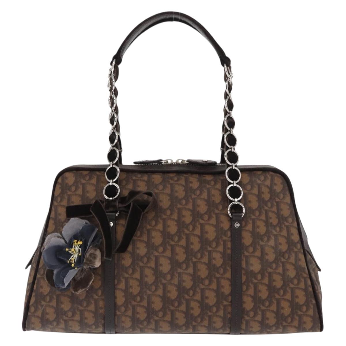 Christian Dior Romantic Trotter Canvas Hand Bag PVC Brown Silver Auth 160136V