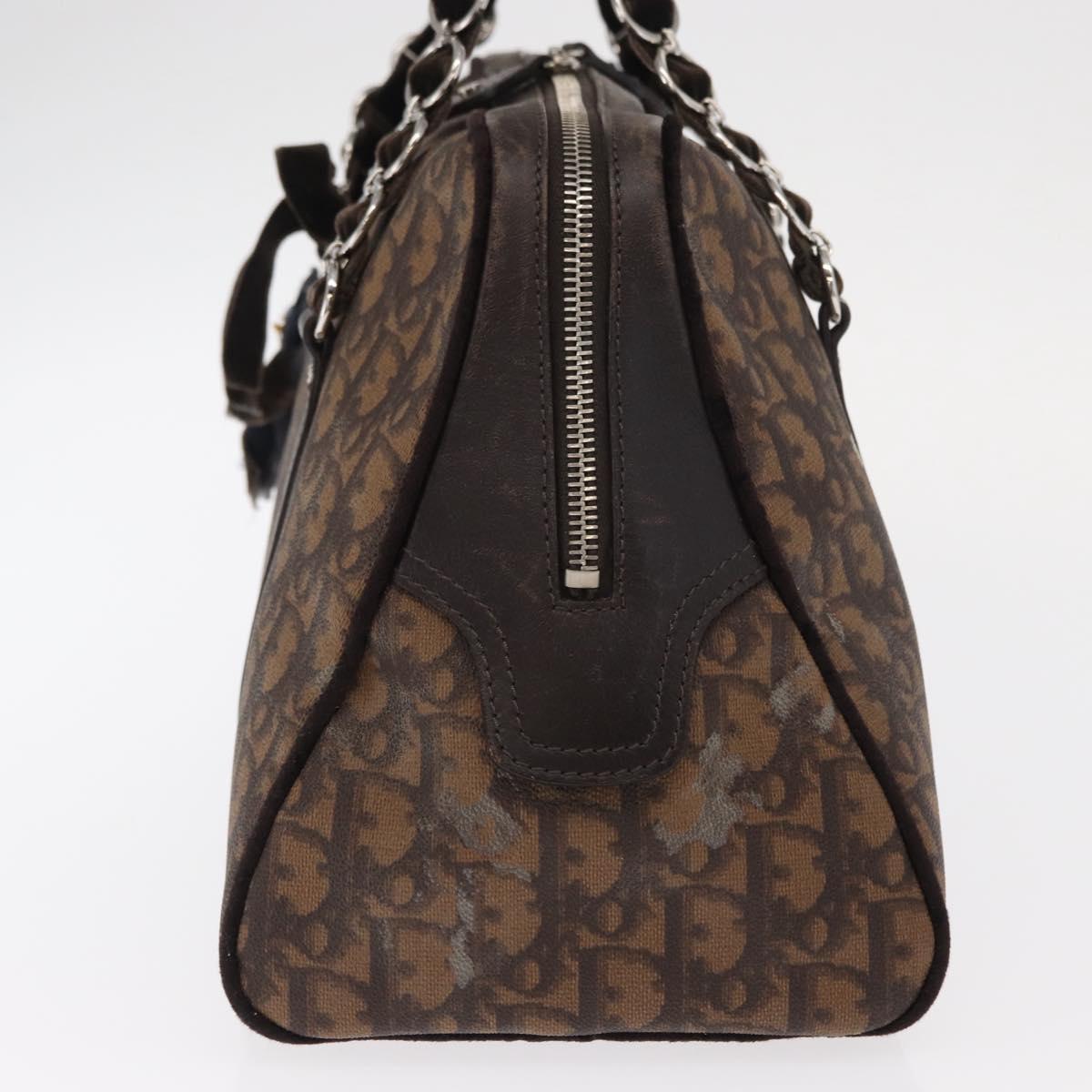 Christian Dior Romantic Trotter Canvas Hand Bag PVC Brown Silver Auth 160136V