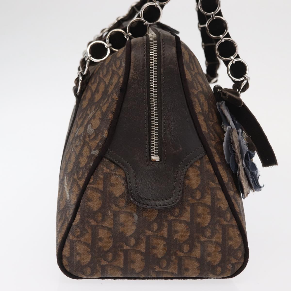 Christian Dior Romantic Trotter Canvas Hand Bag PVC Brown Silver Auth 160136V