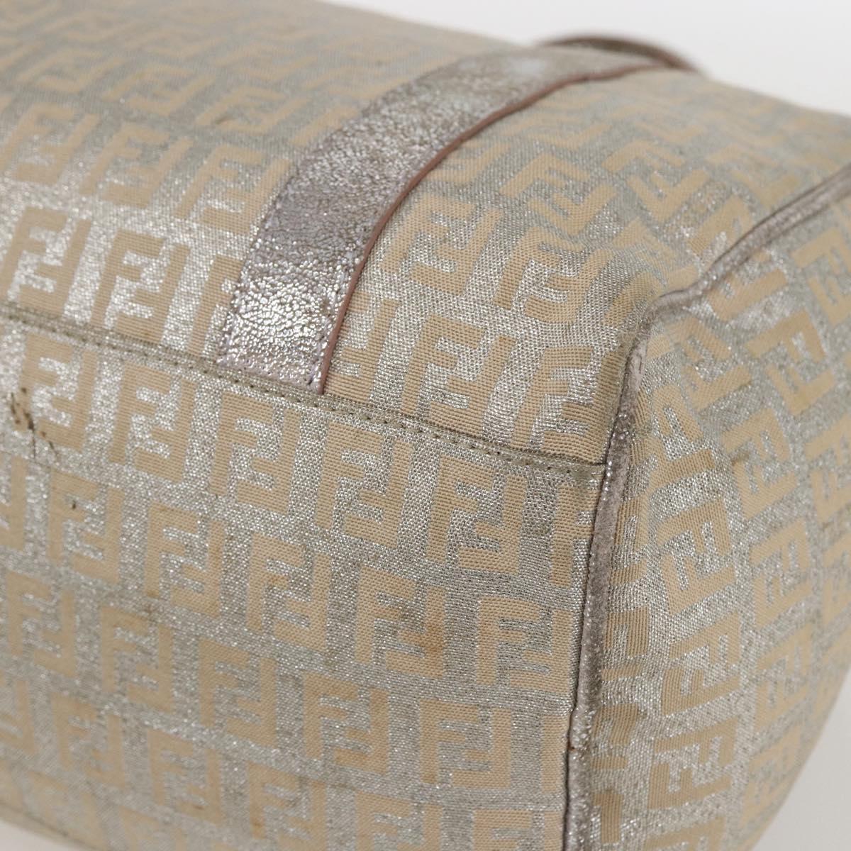 FENDI Zucchino Canvas Hand Bag Silver Auth 160139