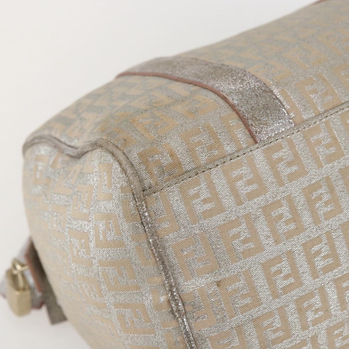 FENDI Zucchino Canvas Hand Bag Silver Auth 160139