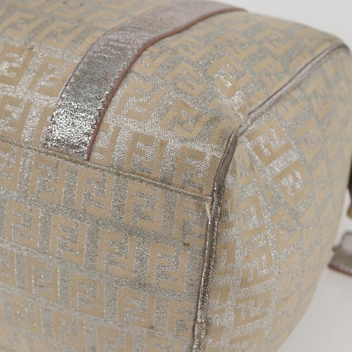 FENDI Zucchino Canvas Hand Bag Silver Auth 160139
