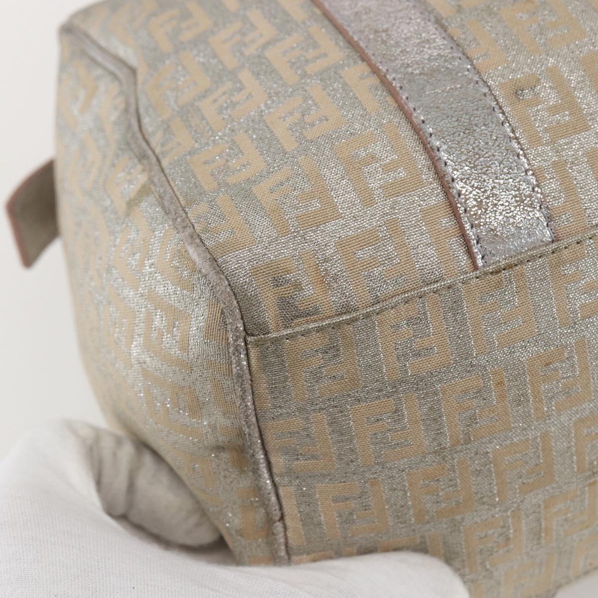 FENDI Zucchino Canvas Hand Bag Silver Auth 160139