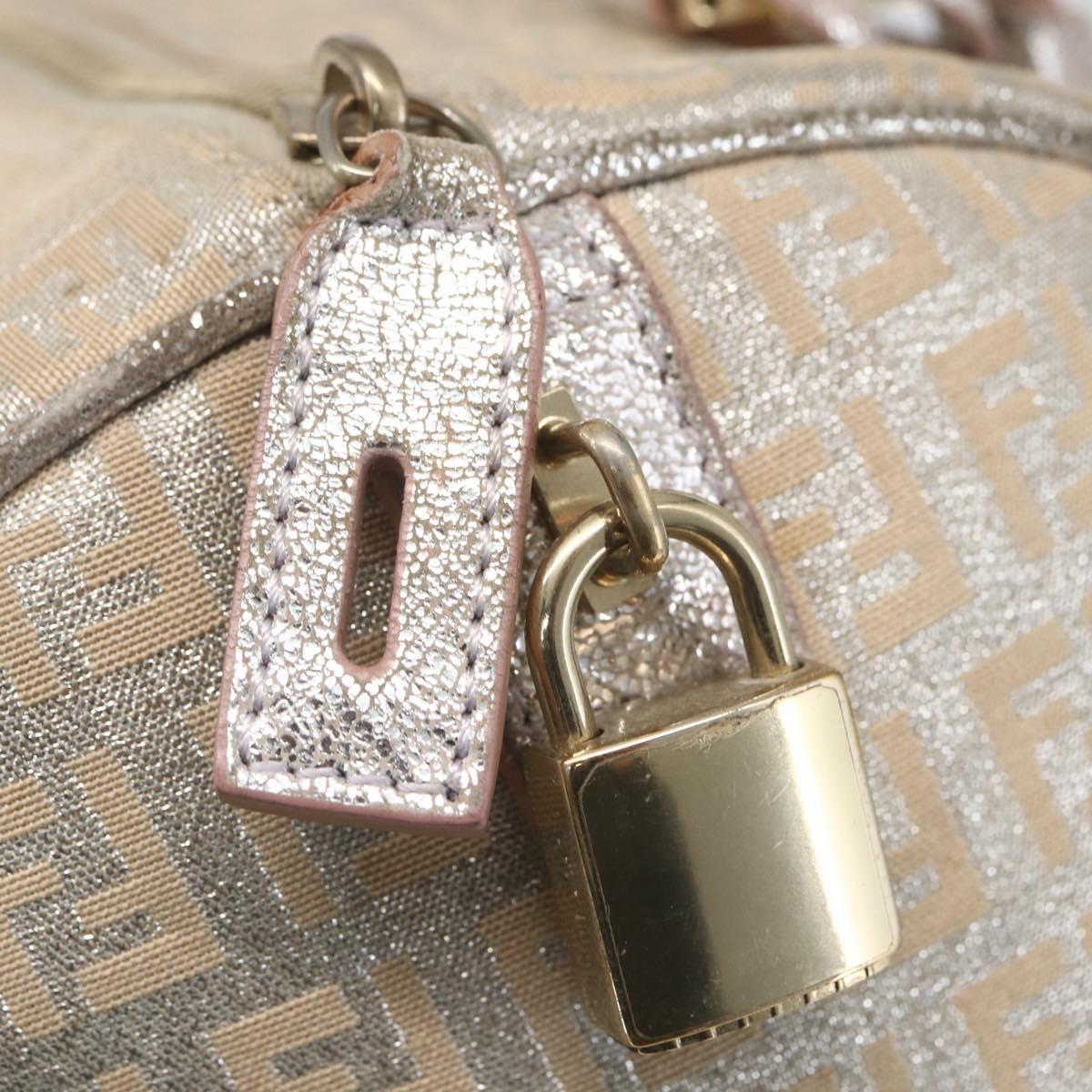 FENDI Zucchino Canvas Hand Bag Silver Auth 160139