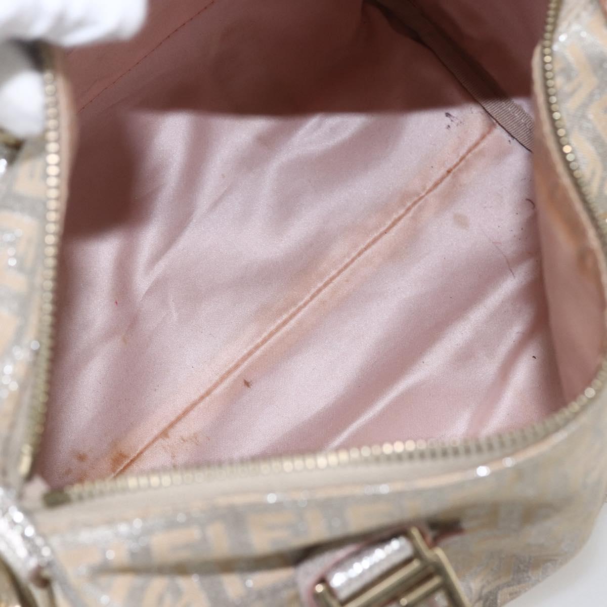 FENDI Zucchino Canvas Hand Bag Silver Auth 160139