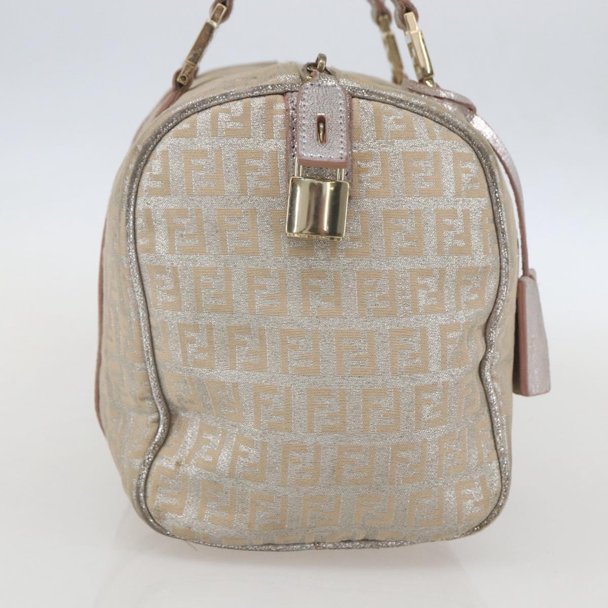 FENDI Zucchino Canvas Hand Bag Silver Auth 160139