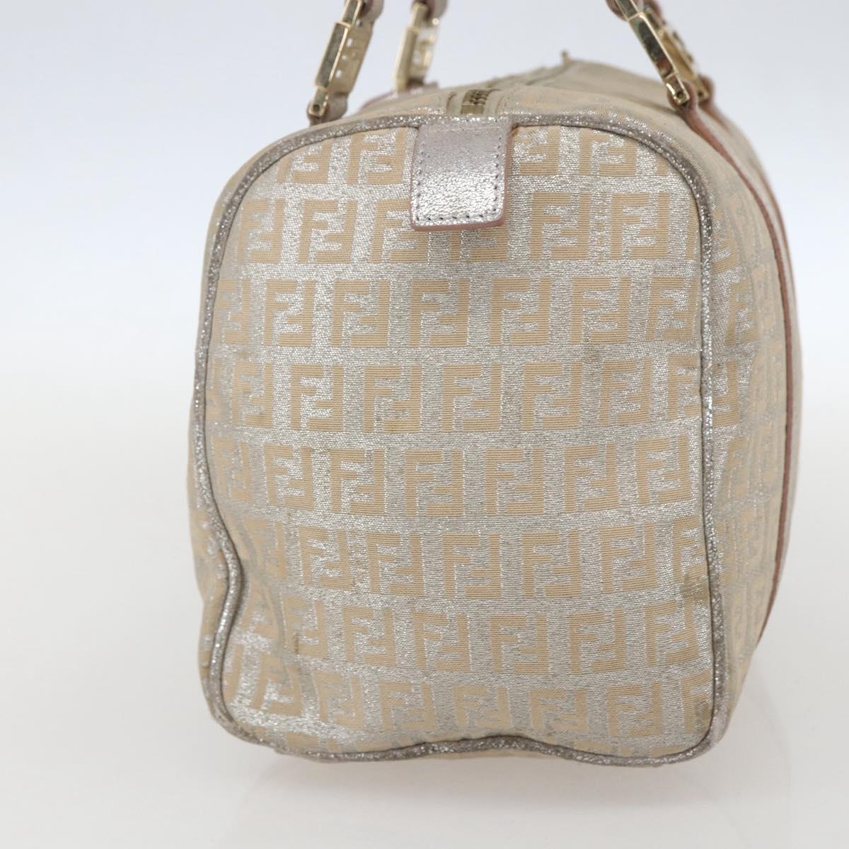 FENDI Zucchino Canvas Hand Bag Silver Auth 160139