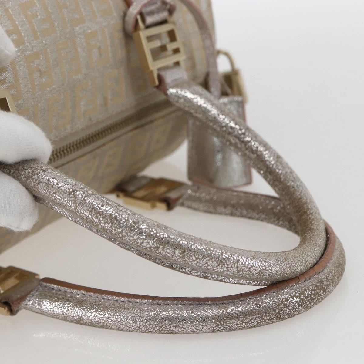 FENDI Zucchino Canvas Hand Bag Silver Auth 160139