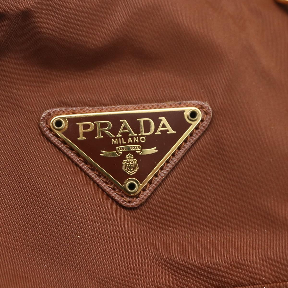 PRADA Chain Quilted Shoulder Bag Nylon Brown Gold Auth 160140