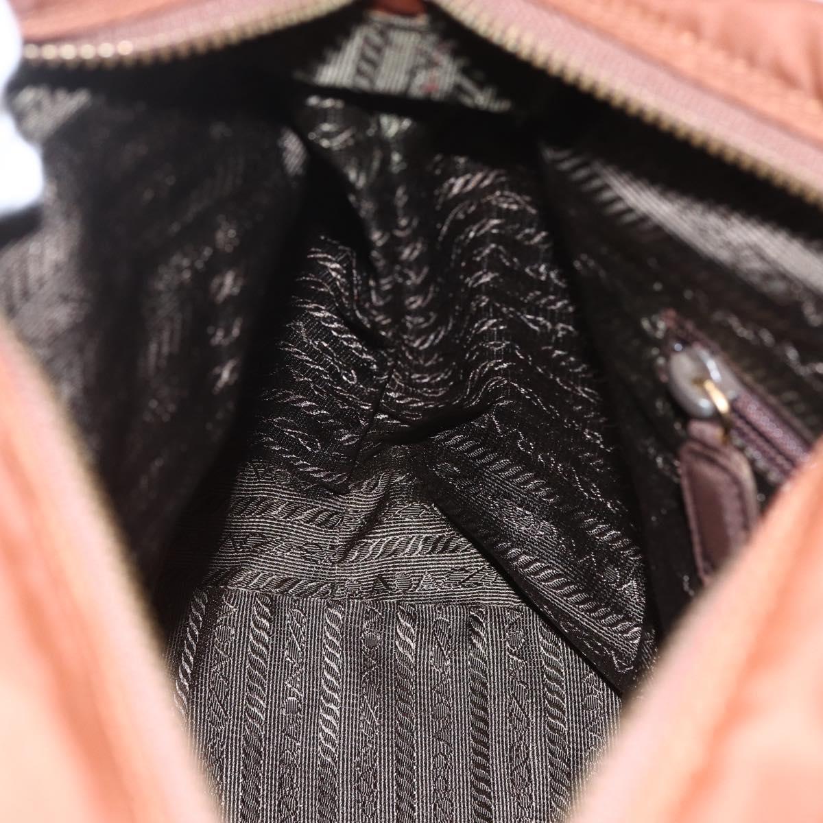PRADA Chain Quilted Shoulder Bag Nylon Brown Gold Auth 160140