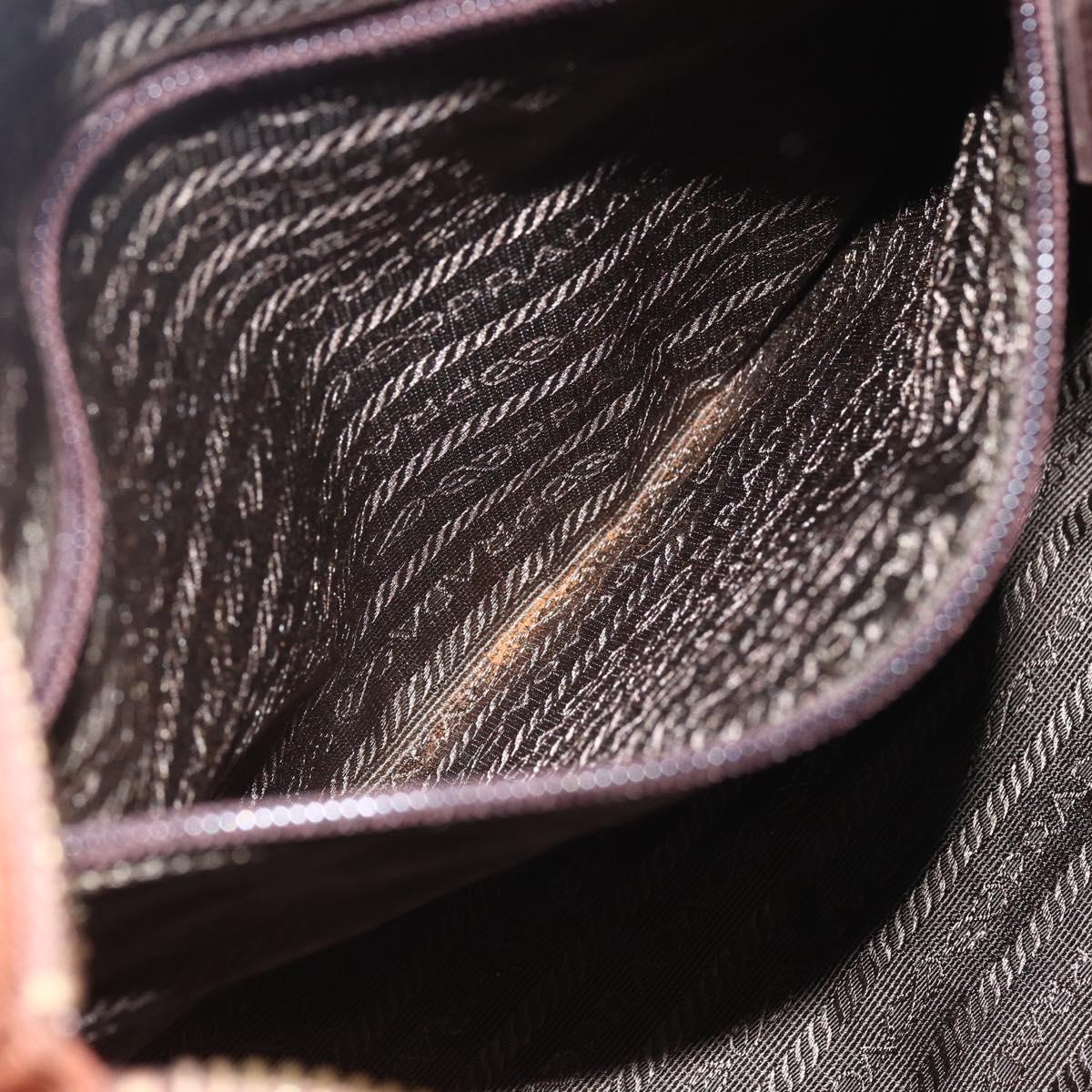 PRADA Chain Quilted Shoulder Bag Nylon Brown Gold Auth 160140