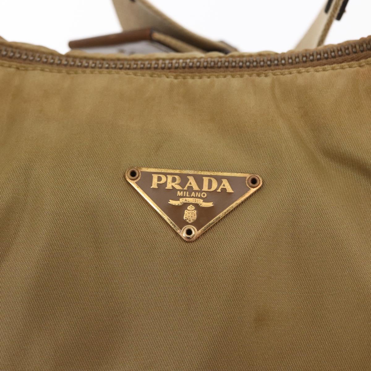 PRADA Shoulder Bag Nylon Beige Gold Auth 160150