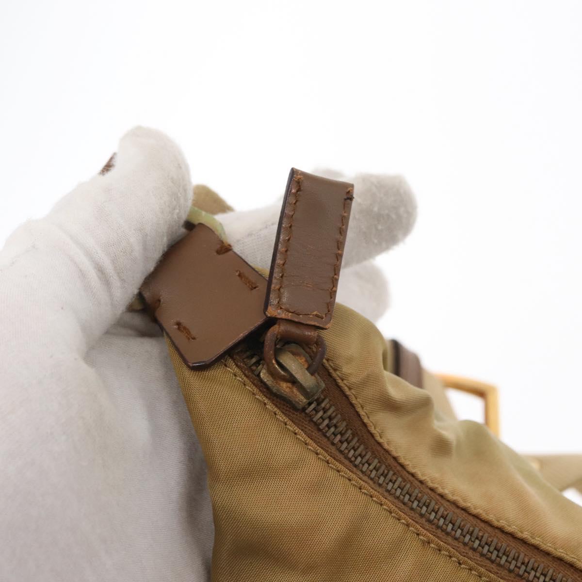 PRADA Shoulder Bag Nylon Beige Gold Auth 160150
