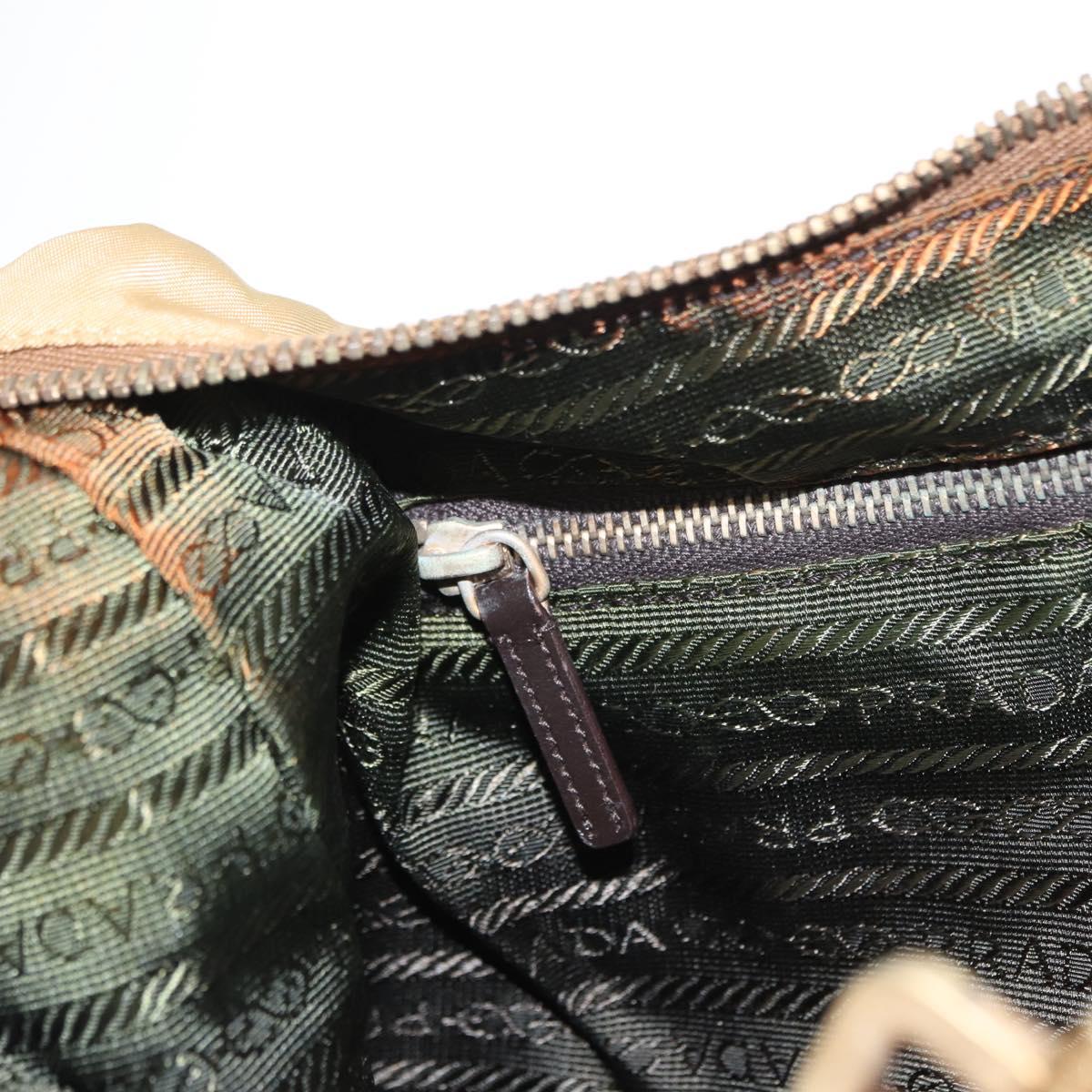 PRADA Shoulder Bag Nylon Beige Gold Auth 160150