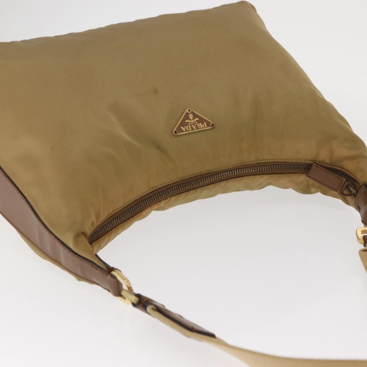 PRADA Shoulder Bag Nylon Beige Gold Auth 160150
