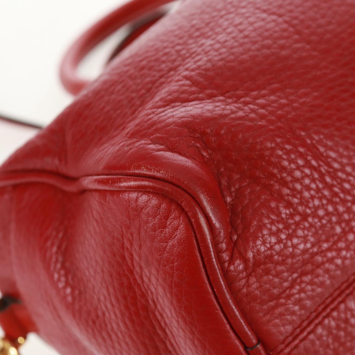 LOEWE Hand Bag Leather 2way Red Gold Auth 160175