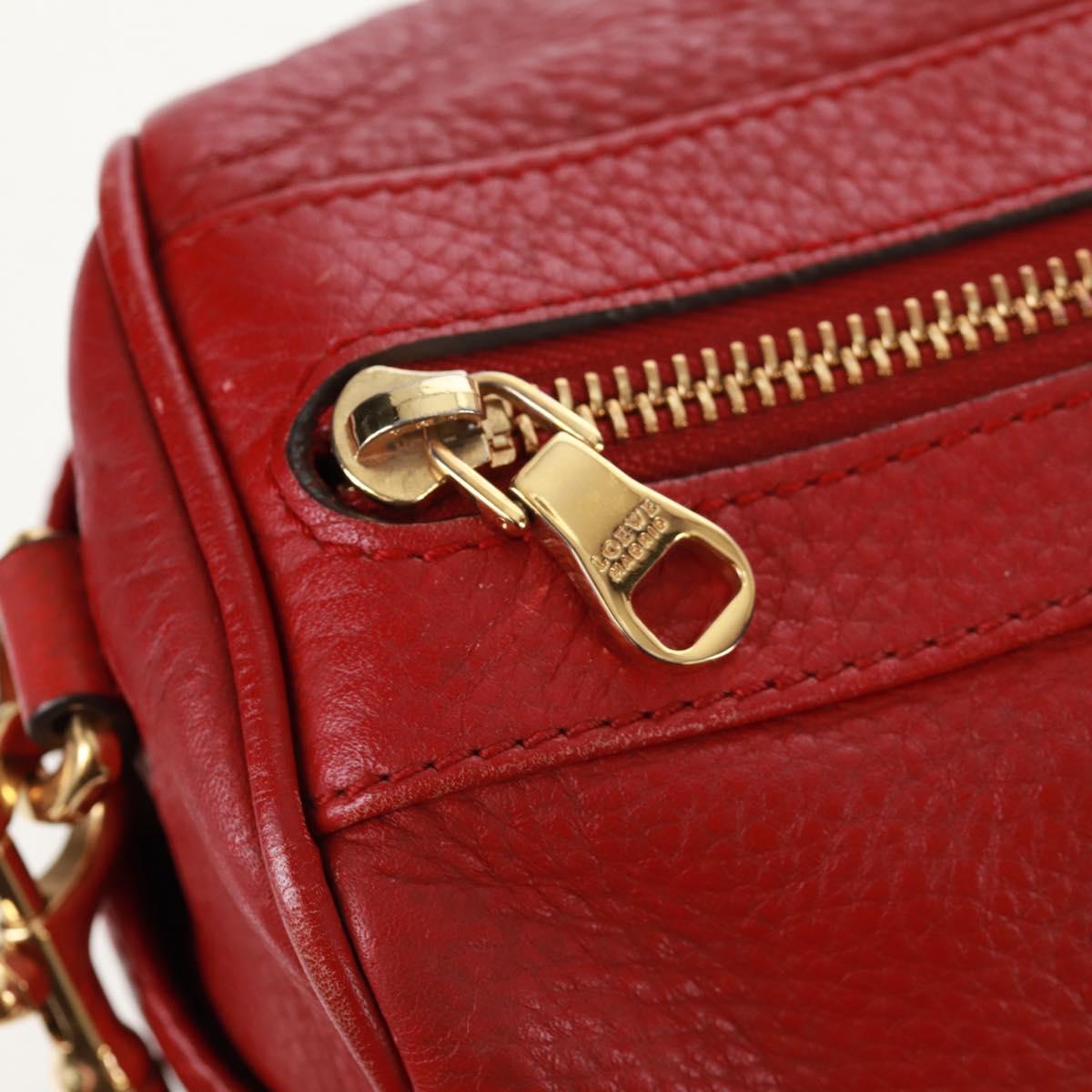 LOEWE Hand Bag Leather 2way Red Gold Auth 160175