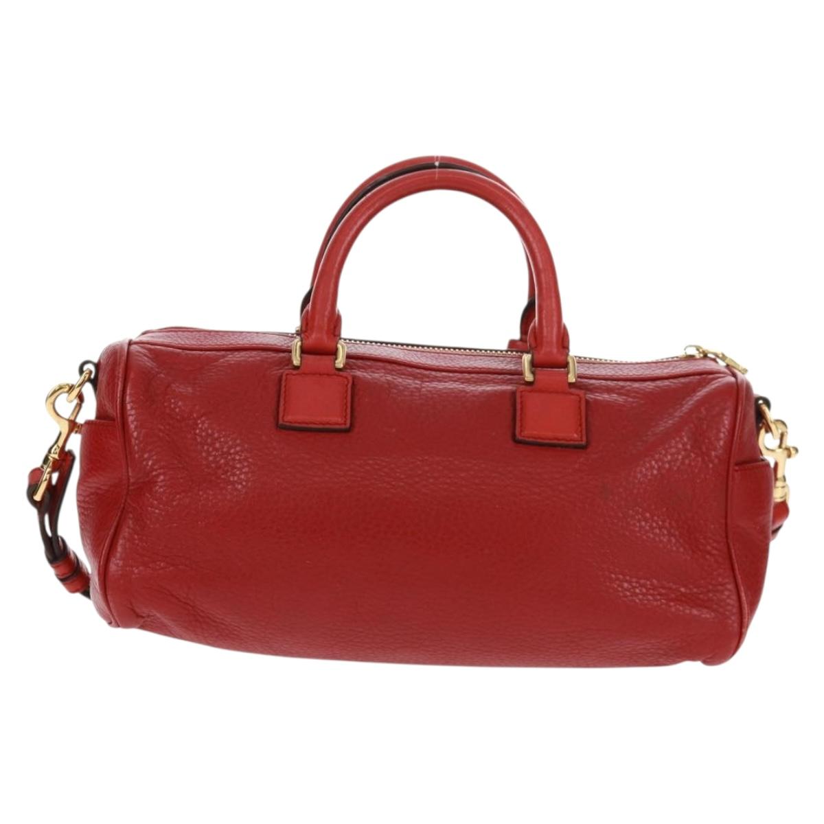 LOEWE Hand Bag Leather 2way Red Gold Auth 160175