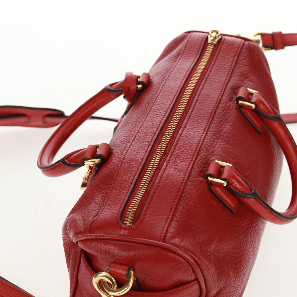 LOEWE Hand Bag Leather 2way Red Gold Auth 160175