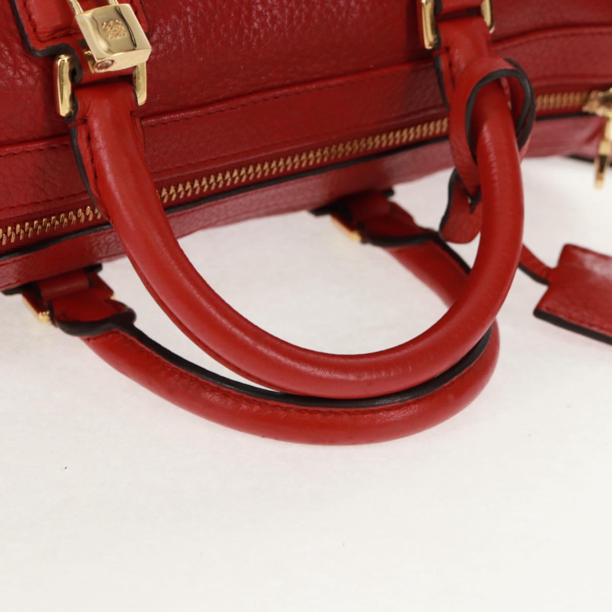 LOEWE Hand Bag Leather 2way Red Gold Auth 160175
